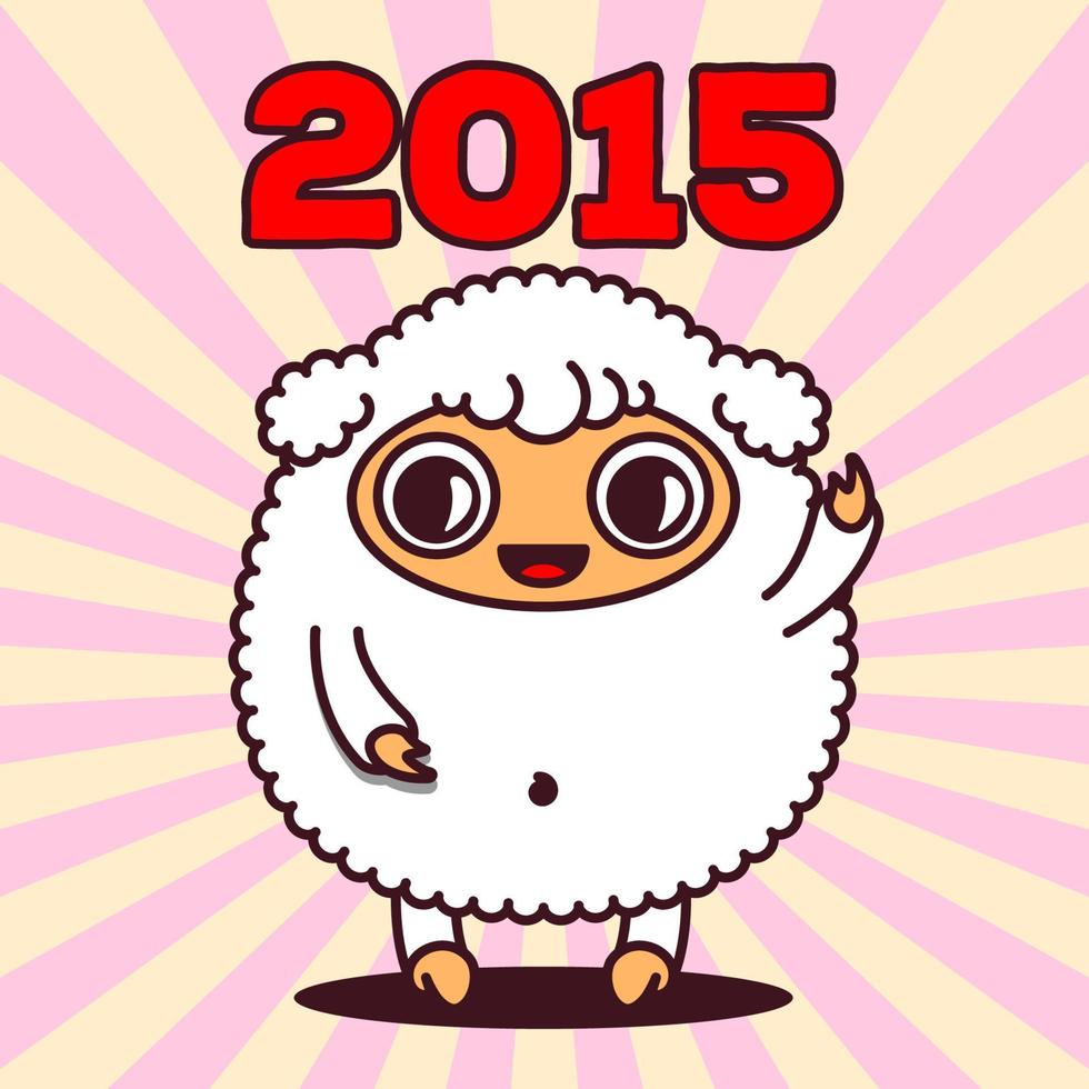 kawaii schapen met stralen en aantal 2015, teken van de jaar vector