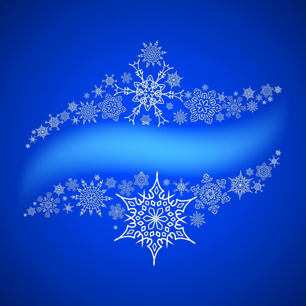 Kerstmis kader met getrokken sneeuwvlokken lijnen in de omgeving van blanco ruimte vector
