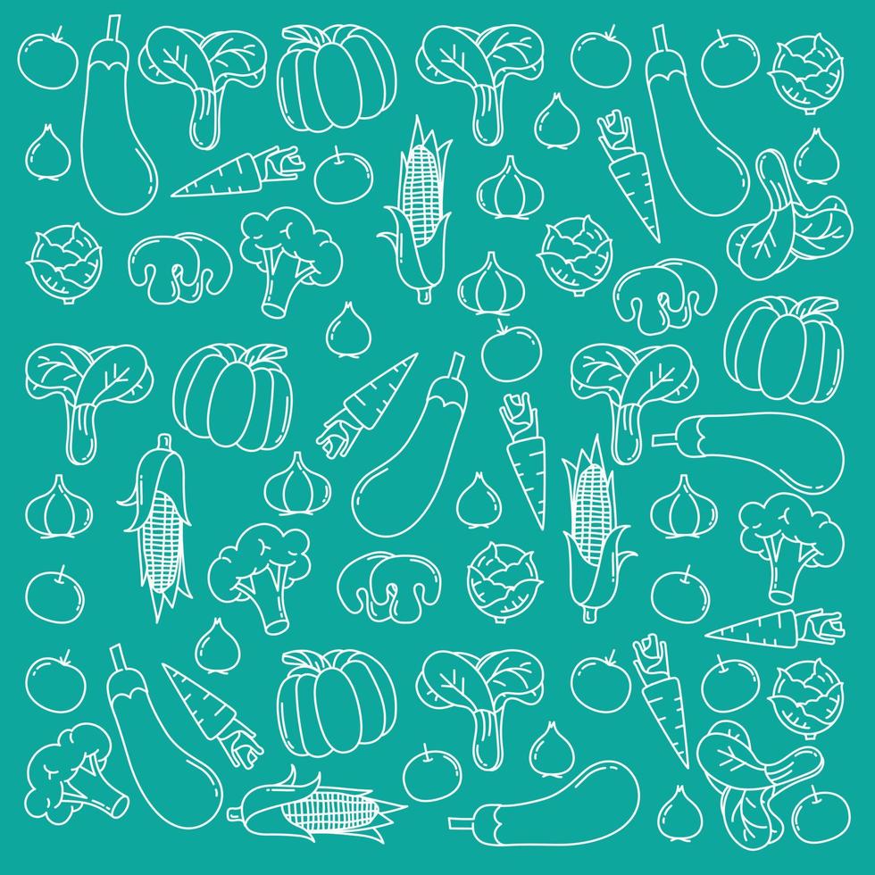 afdrukken patroon achtergrond ontwerp met wit lijn kunst van groenten vector