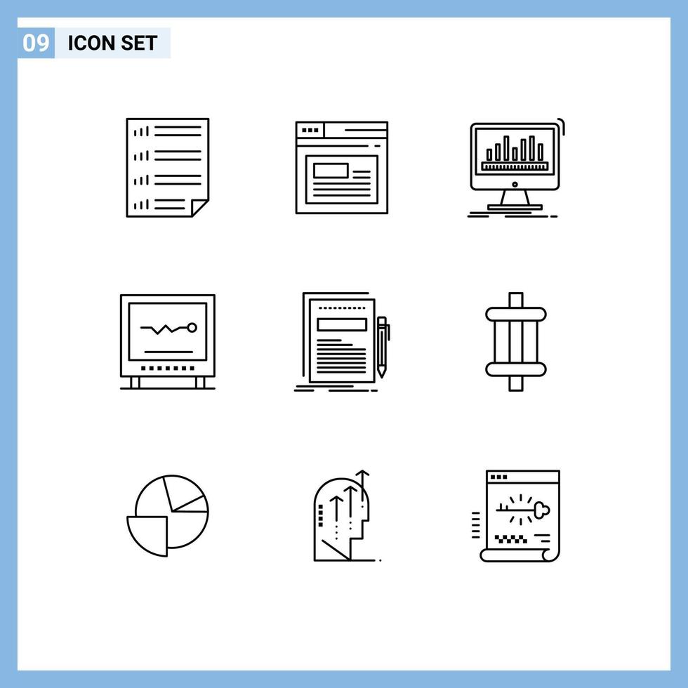 pak van 9 modern contouren tekens en symbolen voor web afdrukken media zo net zo hartslag cardiologie website kardiogram gegevens bewerkbare vector ontwerp elementen