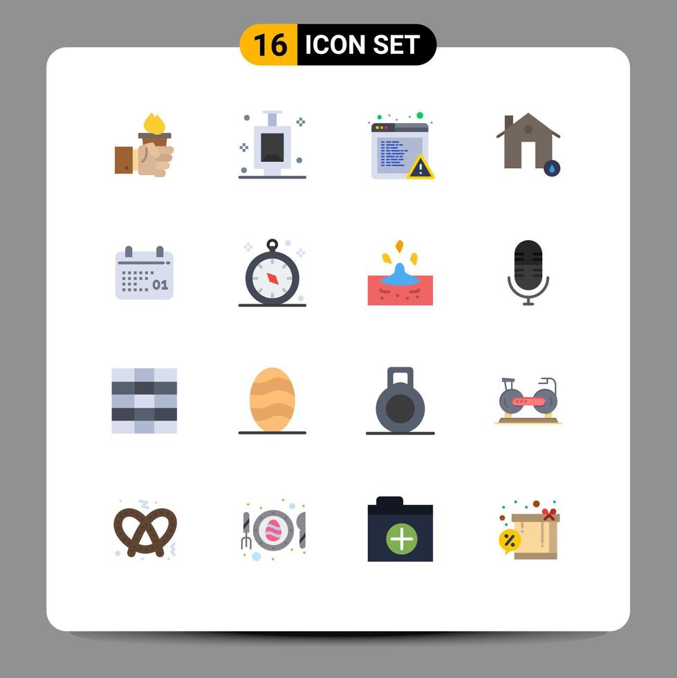 16 vlak kleur concept voor websites mobiel en apps kalender huis alarm heet landgoed bewerkbare pak van creatief vector ontwerp elementen