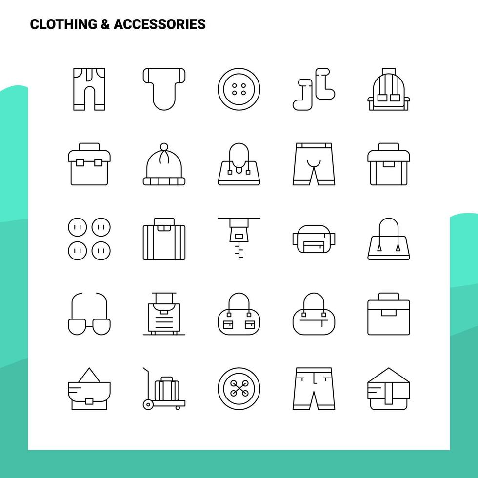 reeks van kleding accessoires lijn icoon reeks 25 pictogrammen vector minimalisme stijl ontwerp zwart pictogrammen reeks lineair pictogram pak