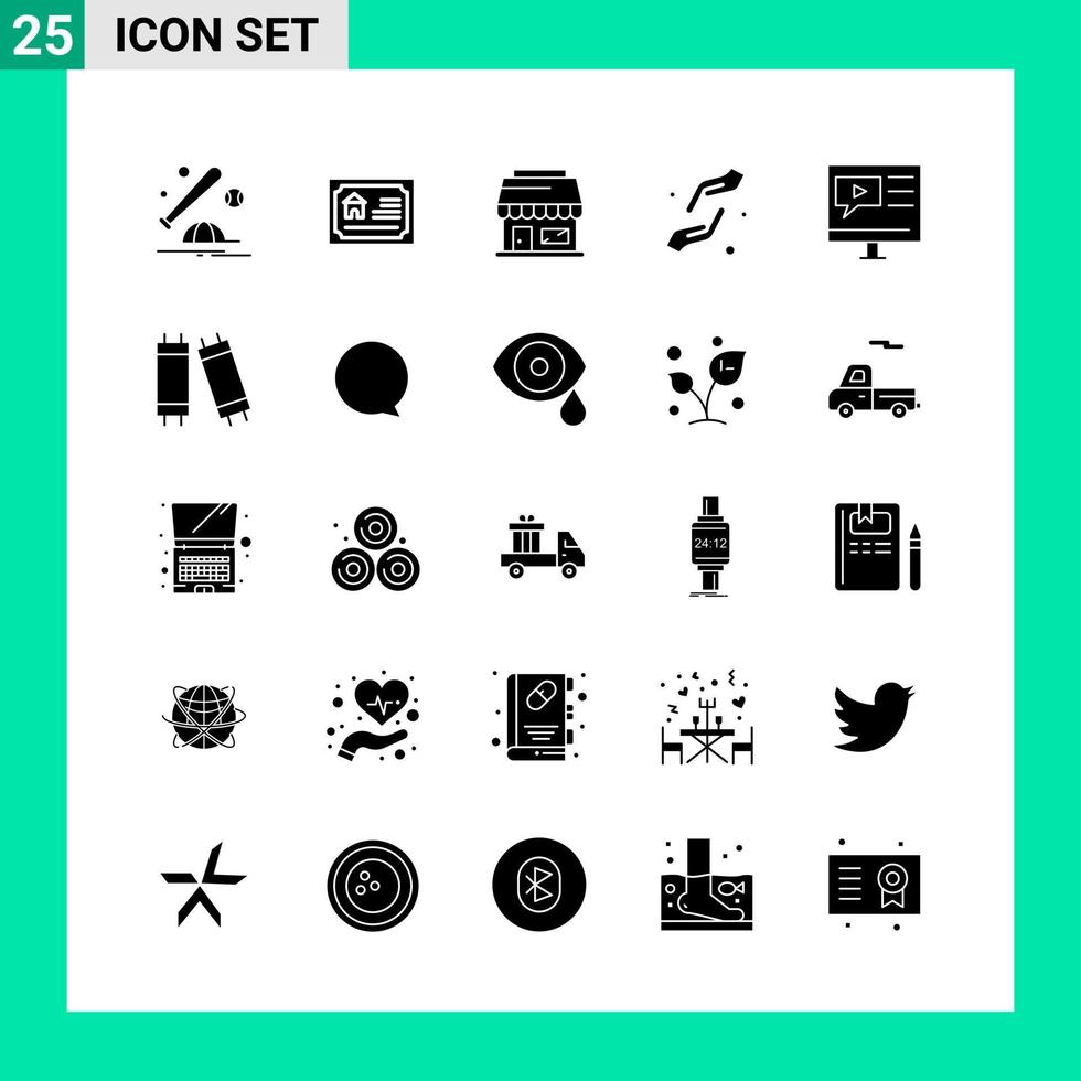pak van 25 solide stijl icoon set. glyph symbolen voor afdrukken. creatief tekens geïsoleerd Aan wit achtergrond. 25 icoon set. vector