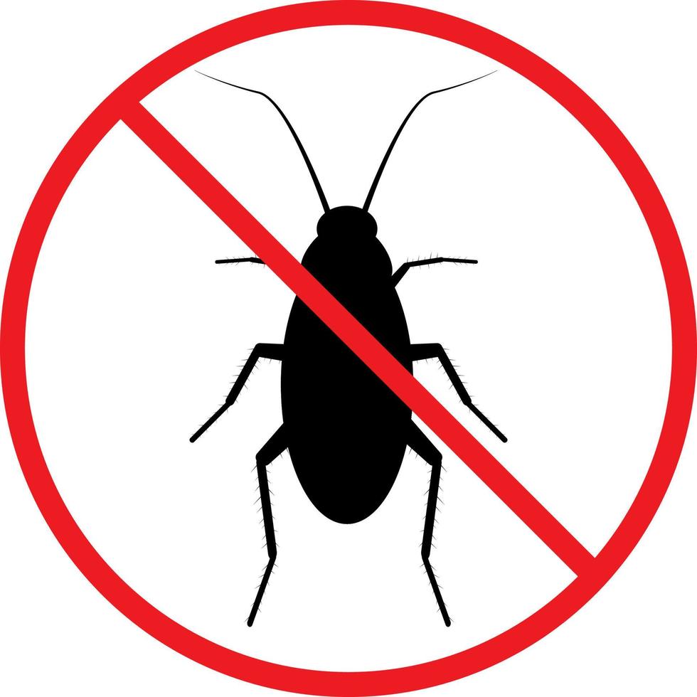 de silhouet van een kakkerlak in een rood verbiedend cirkel.de hou op kakkerlak icoon is verbiedend teken. Nee ongedierte. vector illustratie geïsoleerd Aan een wit achtergrond.
