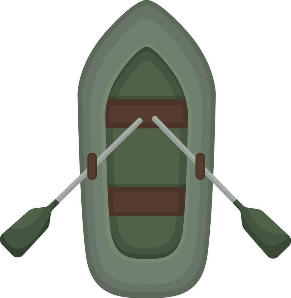 een beeld van een groen opblaasbaar rubber boot met roeiriemen. boot voor visvangst en recreatie Aan de rivier, meer, vijver. een reizen accessoire. vector illustratie geïsoleerd Aan een wit achtergrond