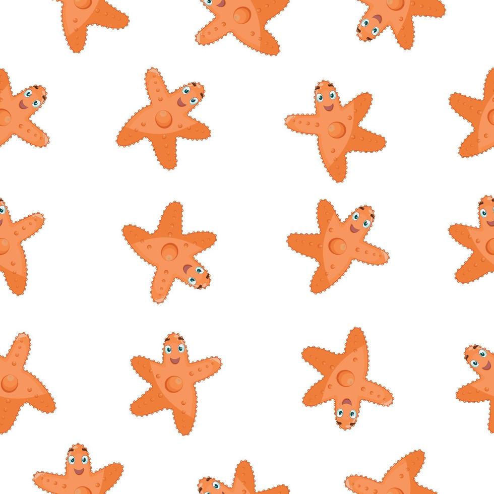 schattig helder kleur kinderen s naadloos patroon bestaande van afbeeldingen van vrolijk oranje zeester. marinier patroon voor de afdrukken. vector illustratie Aan wit achtergrond