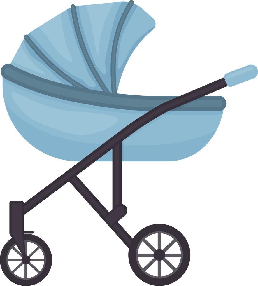 een cartoon-stijl baby wandelwagen. een blauw baby koets. vector illustratie geïsoleerd Aan een wit achtergrond