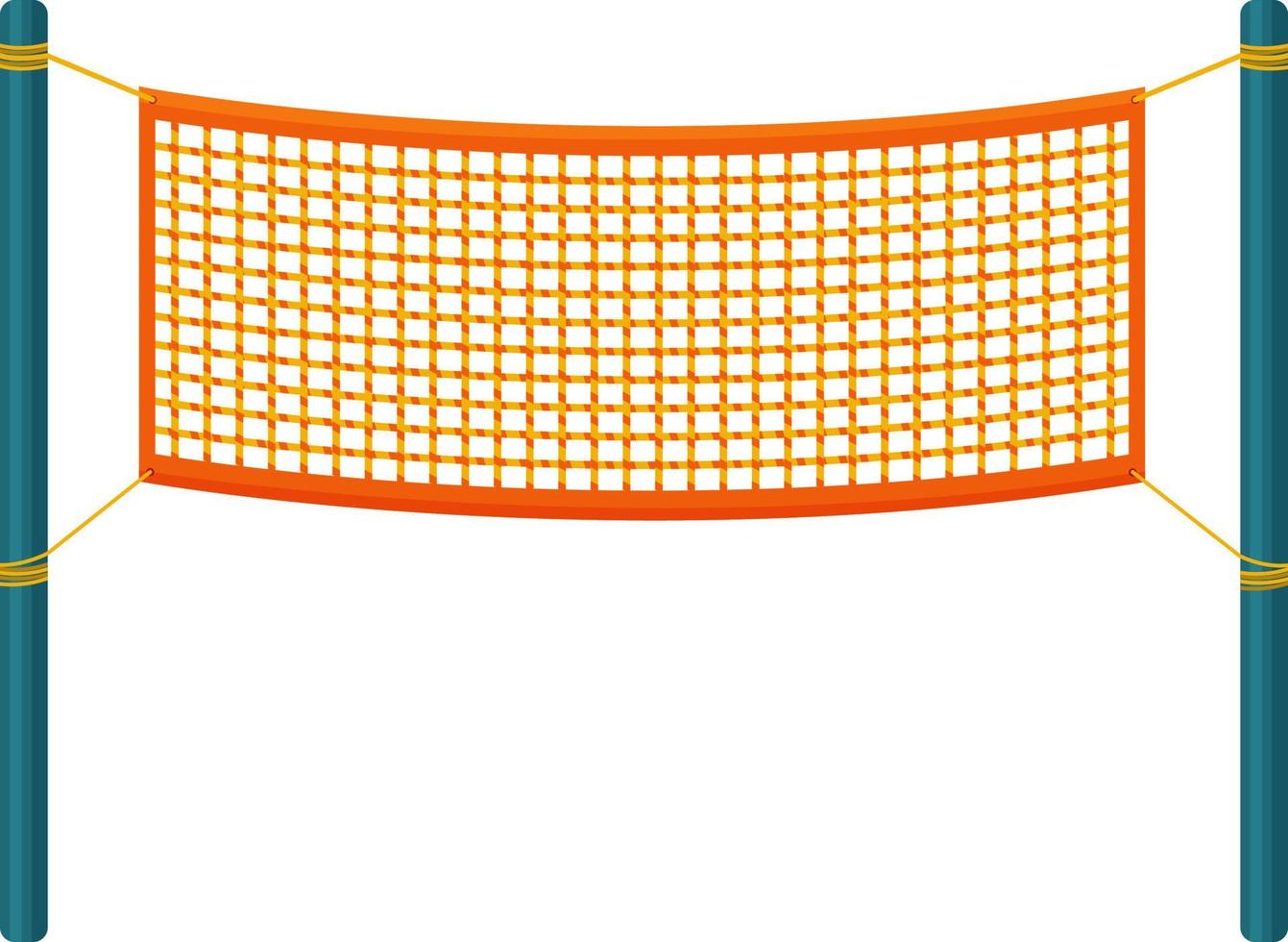 een oranje volleybal netto uitgerekt tussen twee blauw palen. rooster voor team sport- zo net zo volleybal badminton. vector illustratie in een vlak stijl geïsoleerd Aan een wit achtergrond.