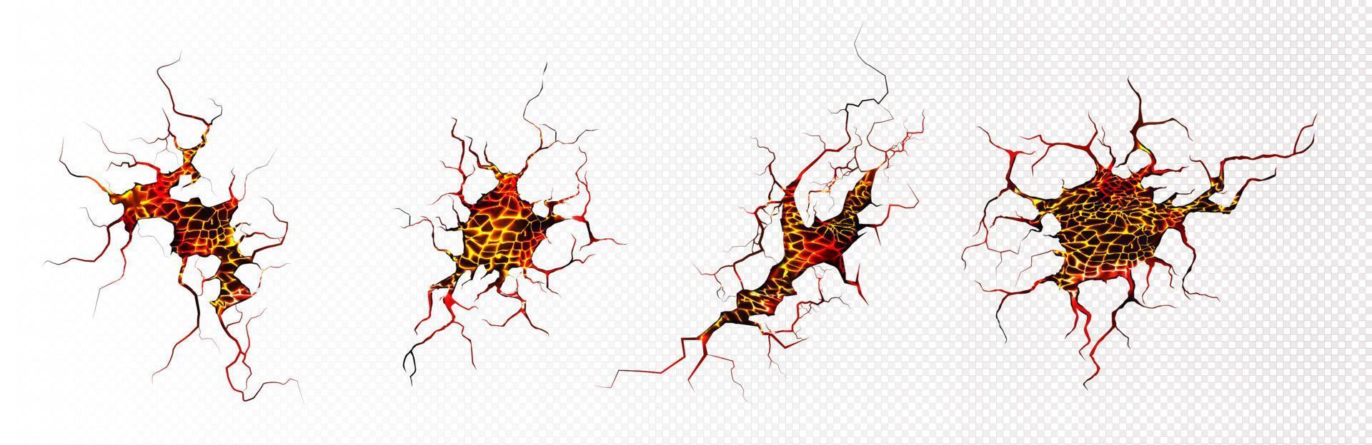 lava in grond scheuren top visie, vulkaan magma reeks vector