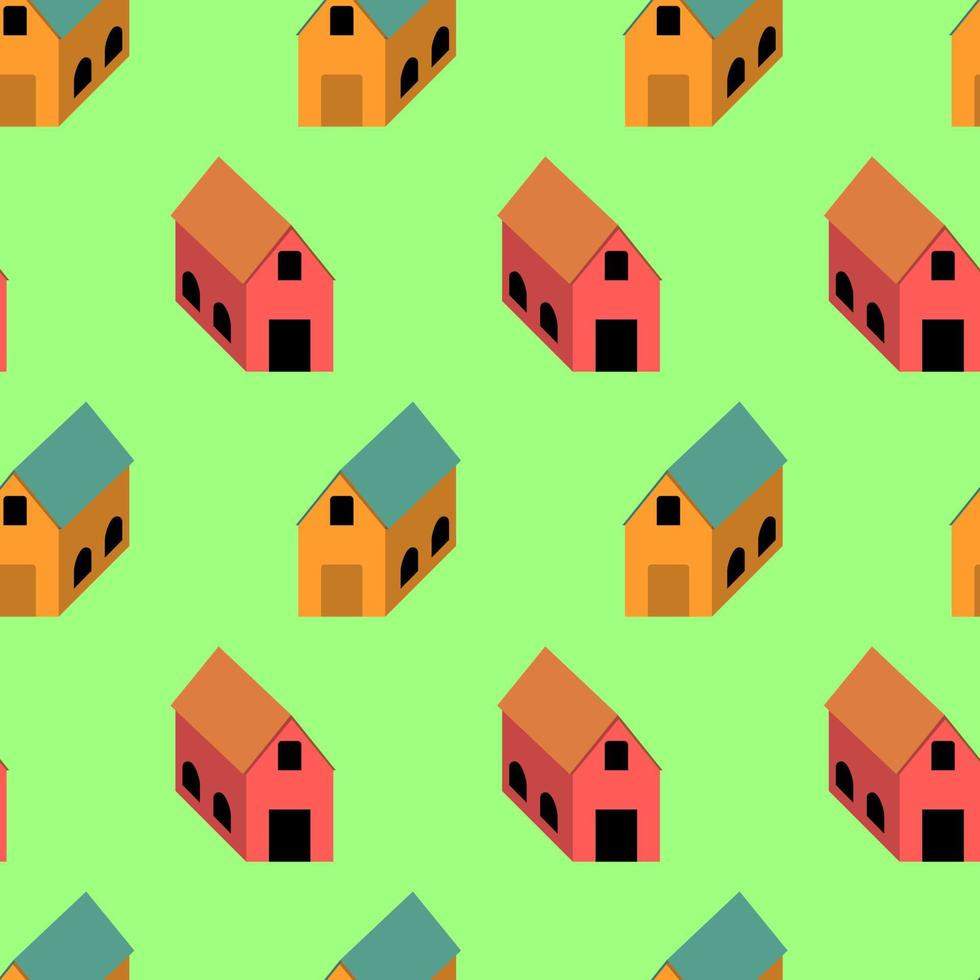 naadloos patroon van gebouwen Aan groente. kleurrijk vector illustratie.