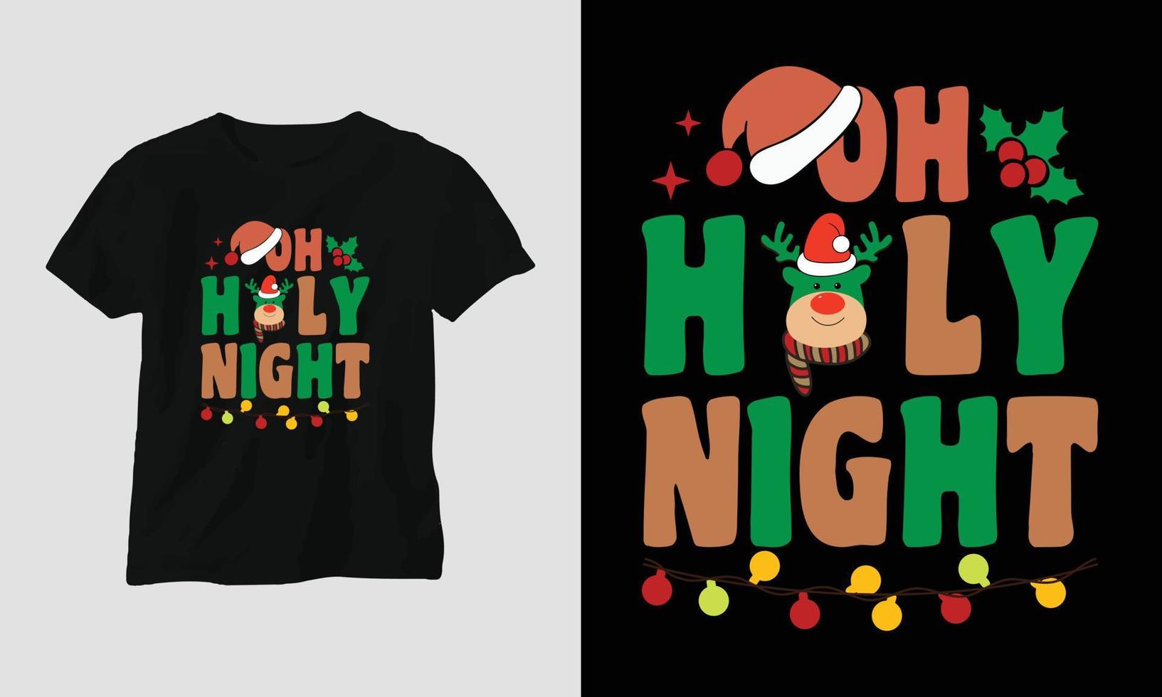 Oh heilig nacht - groovy Kerstmis SVG t-shirt en kleding ontwerp vector