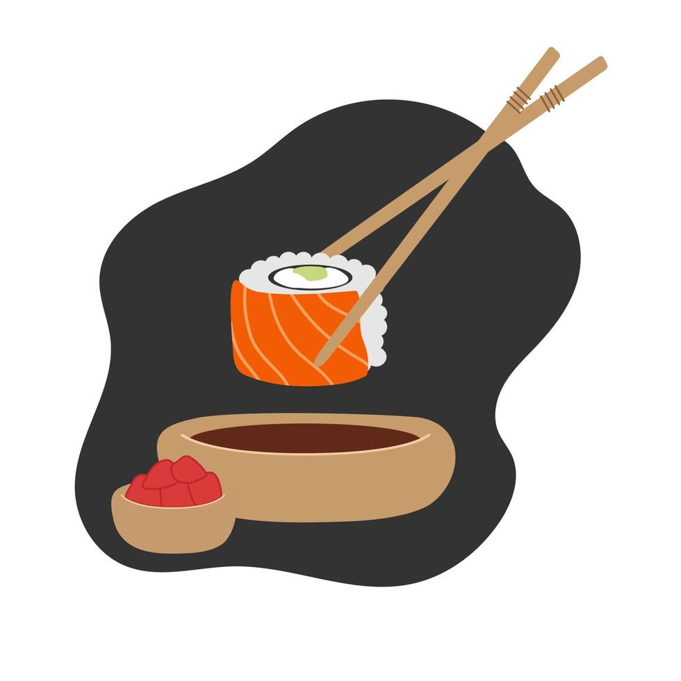 schattig sushi met soja saus tekenfilm vector icoon illustratie.