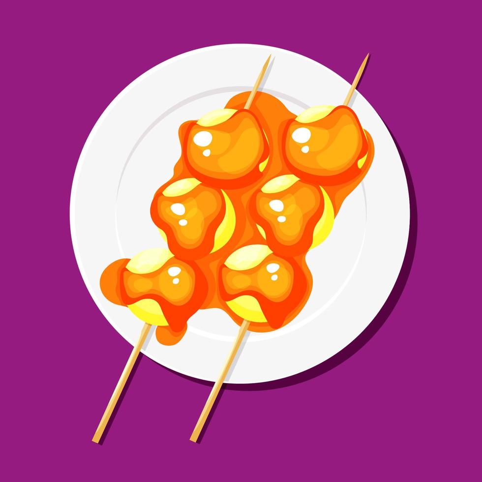 Japans dango toetje met drie ballen met tekenfilm saus. dango vector illustratie Aan wit achtergrond.