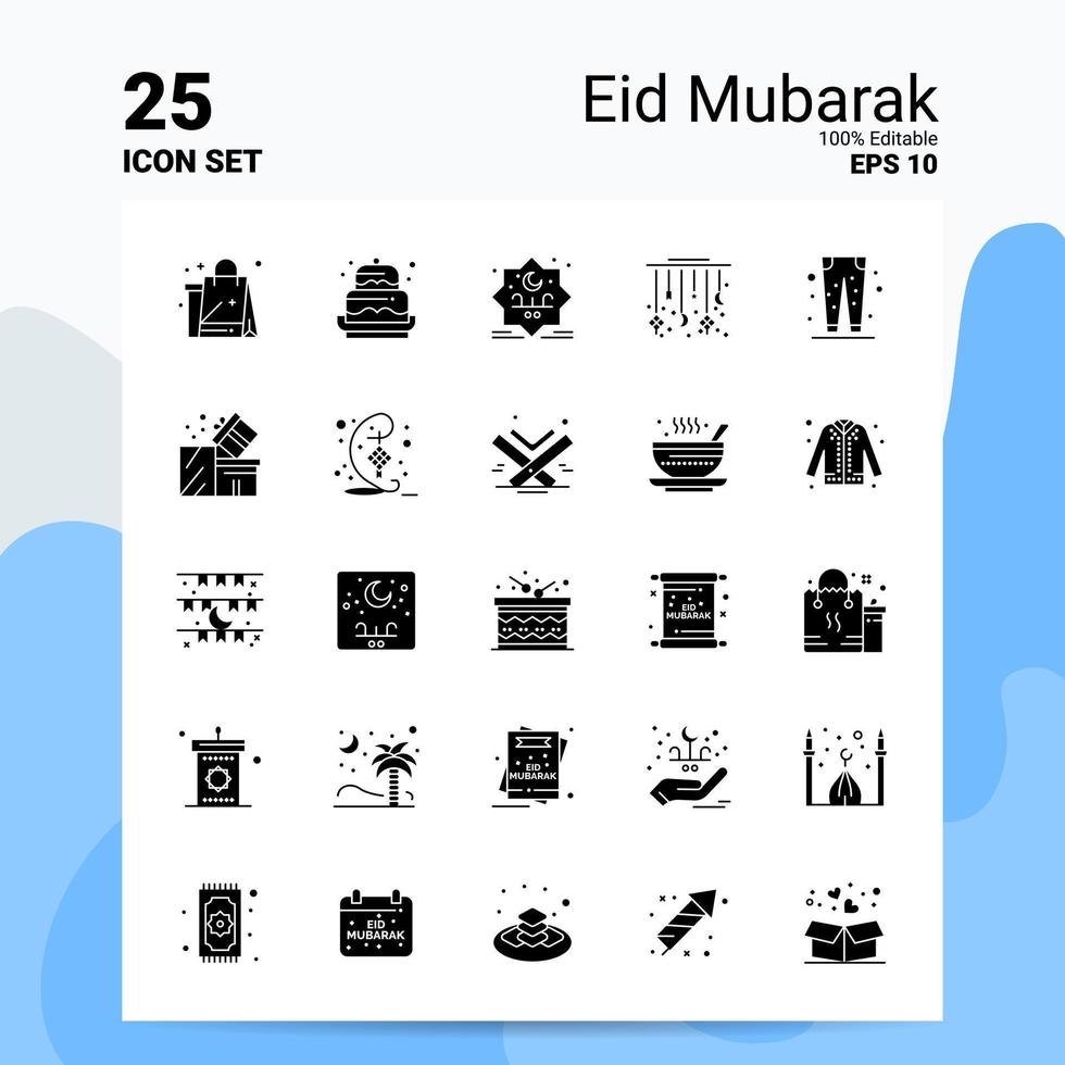 25 eid mubarak icoon reeks 100 bewerkbare eps 10 bestanden bedrijf logo concept ideeën solide glyph icoon ontwerp vector