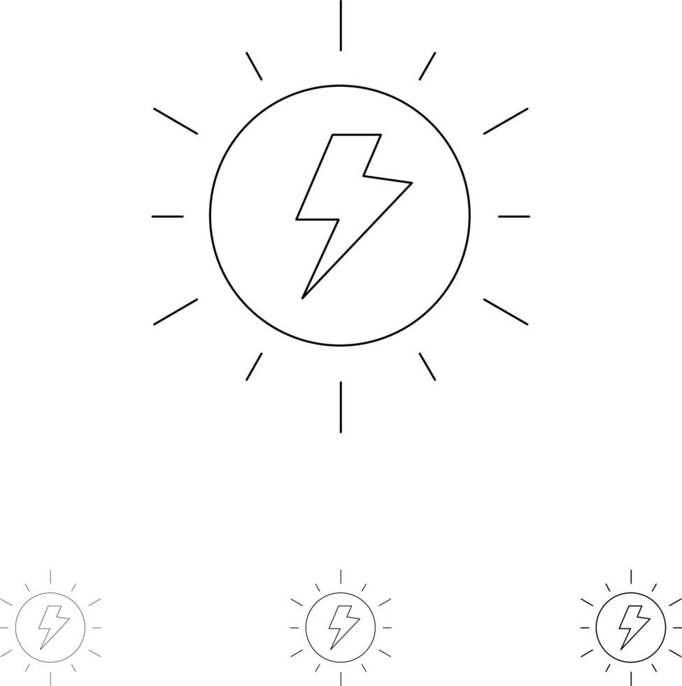 energie zonne- zon in rekening brengen stoutmoedig en dun zwart lijn icoon reeks vector