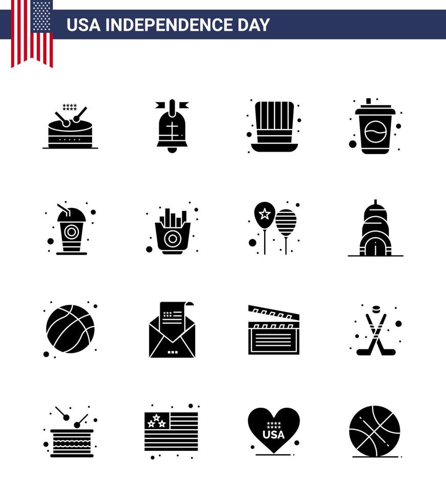 reeks van 16 Verenigde Staten van Amerika dag pictogrammen Amerikaans symbolen onafhankelijkheid dag tekens voor voedsel Frisdrank dag drinken fles bewerkbare Verenigde Staten van Amerika dag vector ontwerp elementen