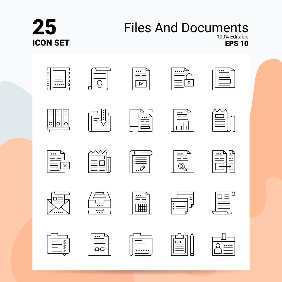 25 bestanden en documenten icoon reeks 100 bewerkbare eps 10 bestanden bedrijf logo concept ideeën lijn icoon ontwerp vector