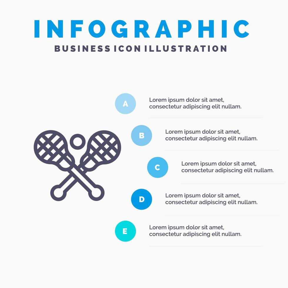 kruisen lacrosse stok stokjes lijn icoon met 5 stappen presentatie infographics achtergrond vector