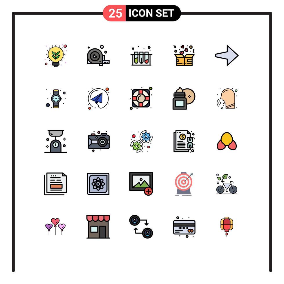 25 gevulde lijn vlak kleur concept voor websites mobiel en apps liefde doos gereedschap bijdrage kuip bewerkbare vector ontwerp elementen