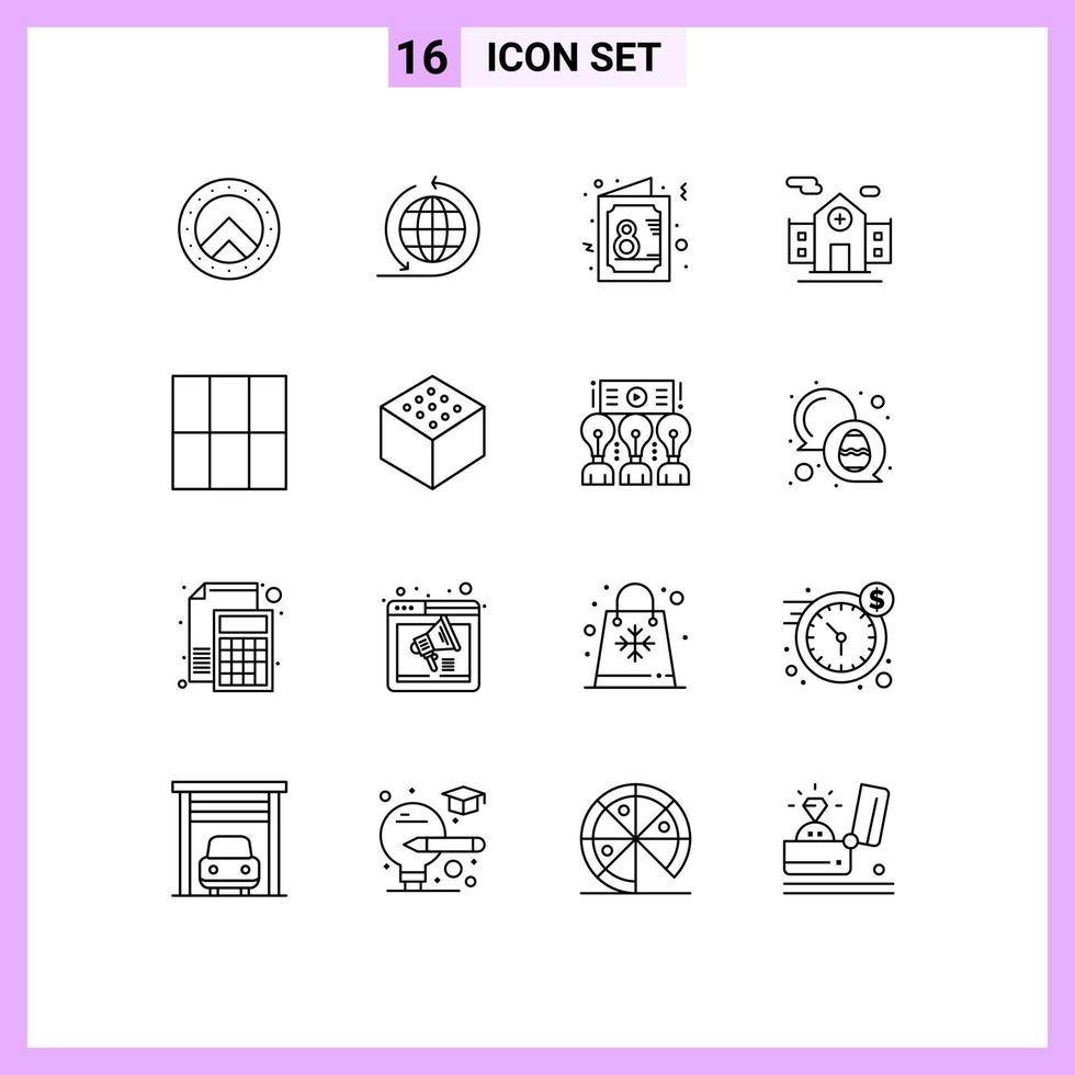 reeks van 16 modern ui pictogrammen symbolen tekens voor rand lay-out vrouw rooster gebouw bewerkbare vector ontwerp elementen