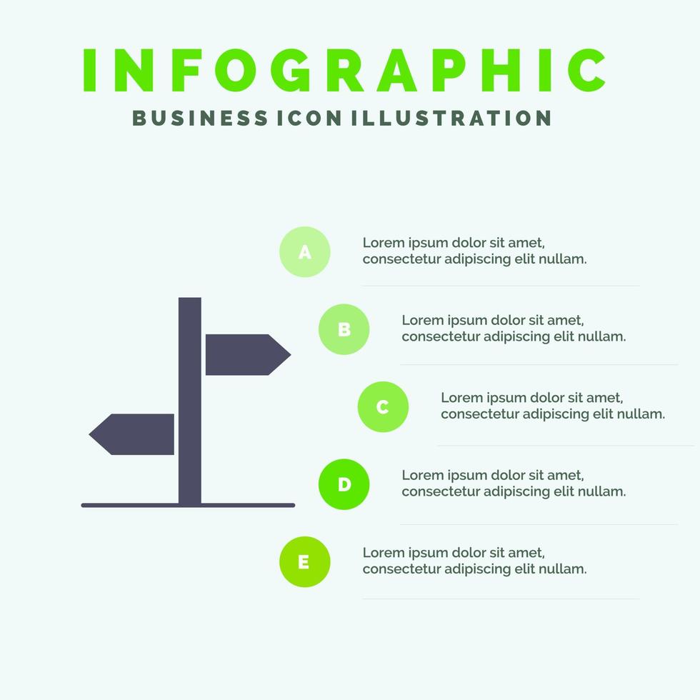 richting logistiek bord teken solide icoon infographics 5 stappen presentatie achtergrond vector