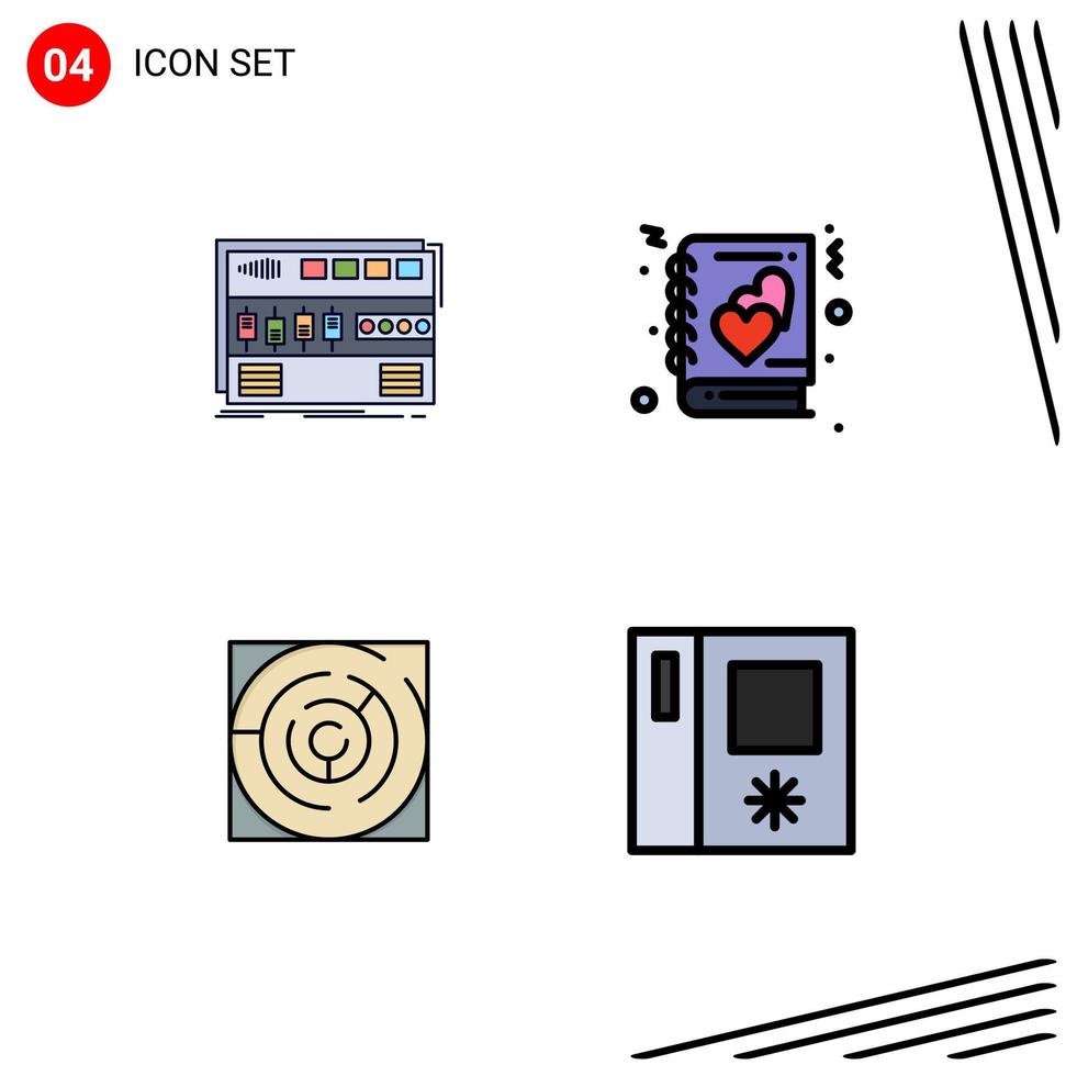 voorraad vector icoon pak van 4 lijn tekens en symbolen voor audio doolhof rackmount liefde labyrint bewerkbare vector ontwerp elementen