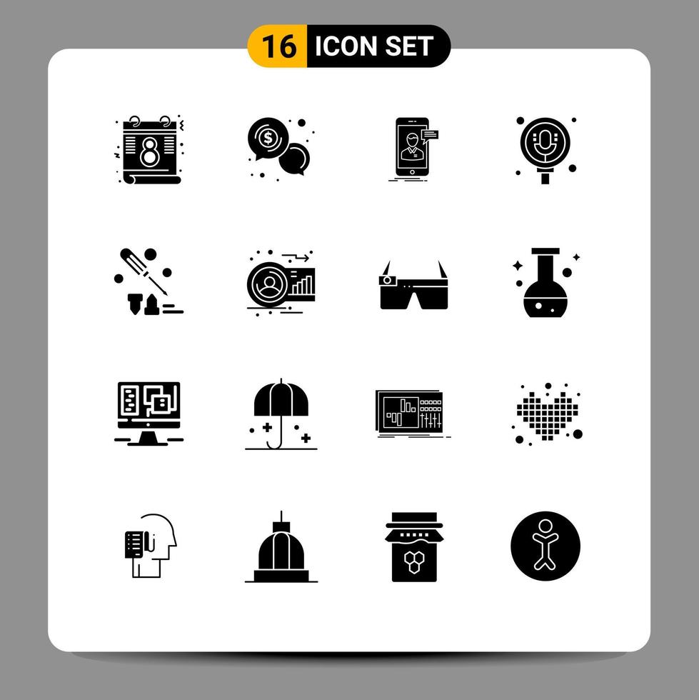 pictogram reeks van 16 gemakkelijk solide glyphs van schroef bestuurder Vermelding babbelen microfoon online gesprek bewerkbare vector ontwerp elementen