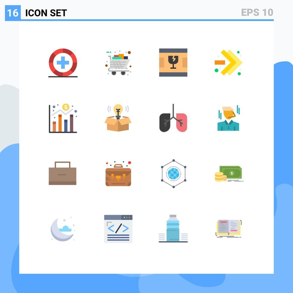 modern reeks van 16 vlak kleuren pictogram van digitaal snel vooruit kar pijlen glas bewerkbare pak van creatief vector ontwerp elementen