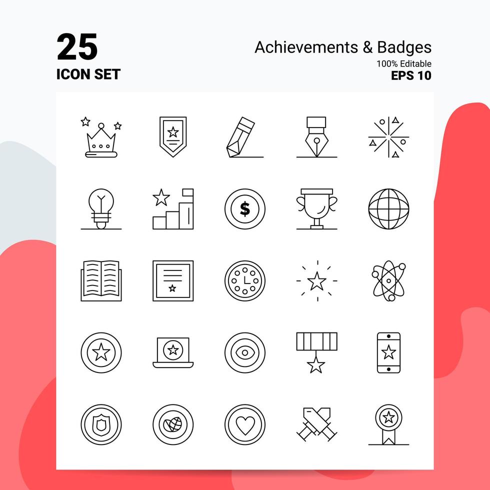 25 prestaties badges icoon reeks 100 bewerkbare eps 10 bestanden bedrijf logo concept ideeën lijn icoon ontwerp vector