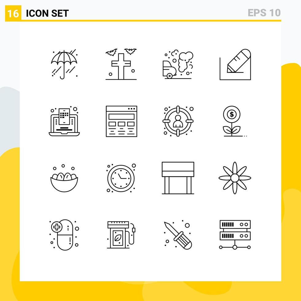 reeks van 16 modern ui pictogrammen symbolen tekens voor bloggen blog mobiel milieu school- schrijven bewerkbare vector ontwerp elementen