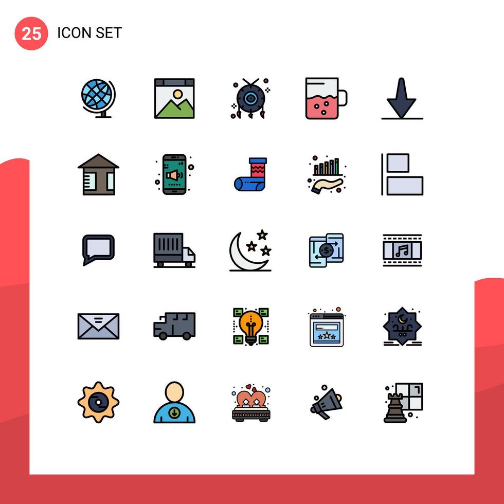 25 universeel gevulde lijn vlak kleuren reeks voor web en mobiel toepassingen reclame bodem culturen pijl drinken bewerkbare vector ontwerp elementen
