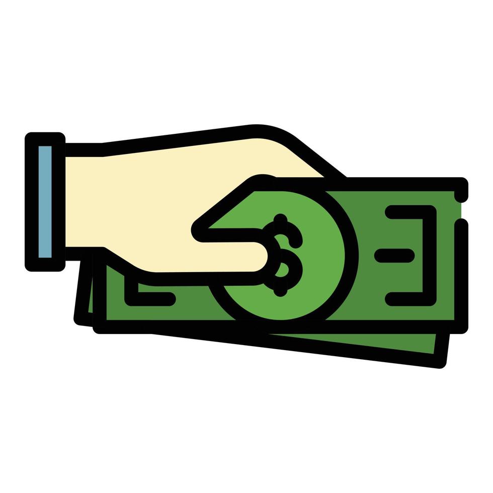 contant geld geld in hand- icoon kleur schets vector