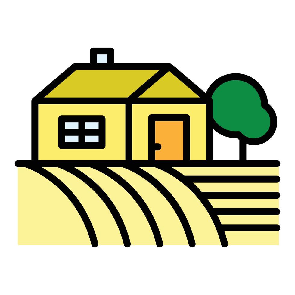 boerderij huis Aan veld- icoon kleur schets vector