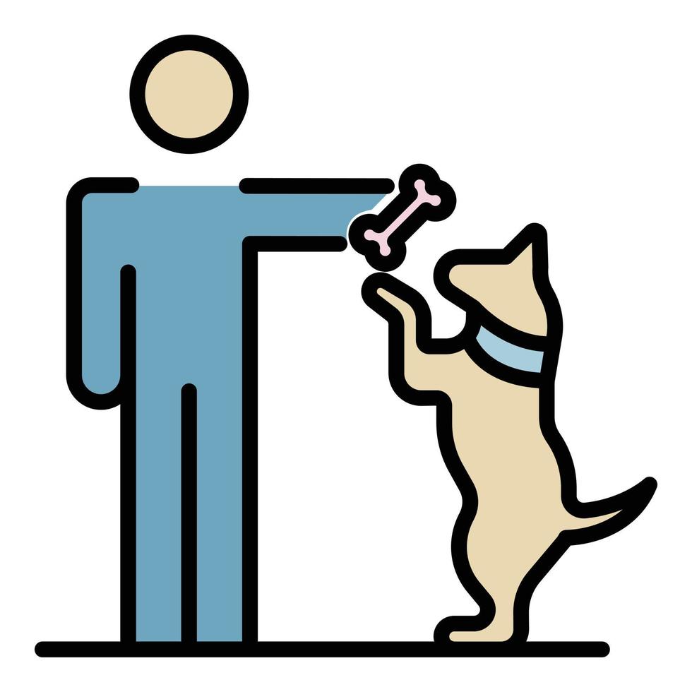 Mens geven bot naar hond icoon kleur schets vector