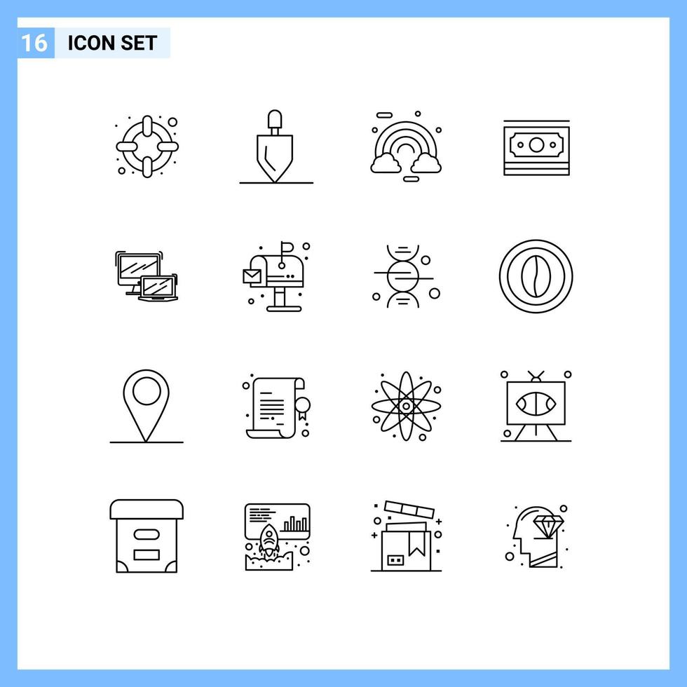 16 gebruiker koppel schets pak van modern tekens en symbolen van bedrijf motivatie wolk geld contant geld bewerkbare vector ontwerp elementen