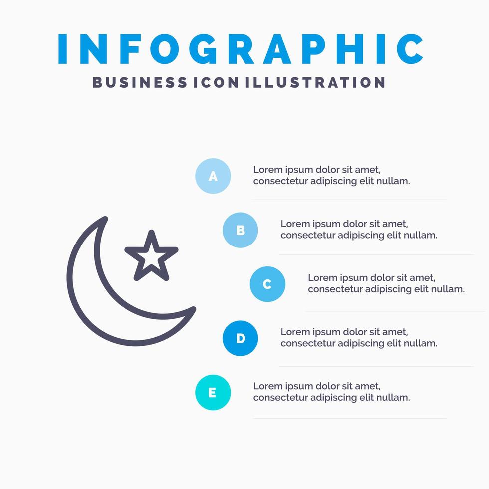 maan nacht ster nacht lijn icoon met 5 stappen presentatie infographics achtergrond vector