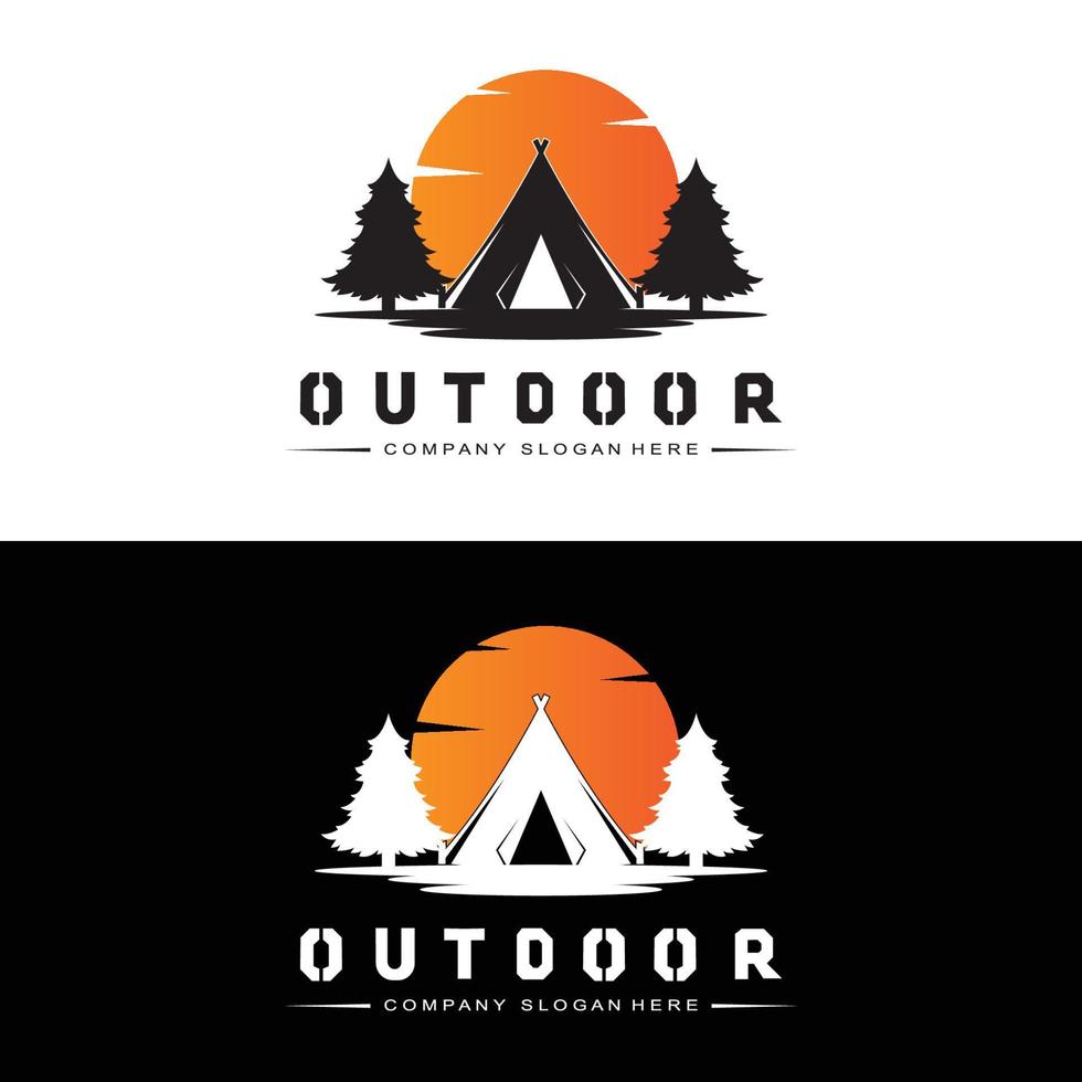 kampvuur logo ontwerp, camping vector, hout brand en Woud ontwerp vector