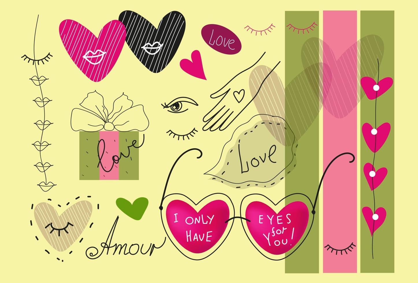 Valentijnsdag dag sociaal media banier ontwerp. abstract modern collage. vector tekening illustratie. hipster grafisch ontwerp voor groet kaarten, poster, spandoek.