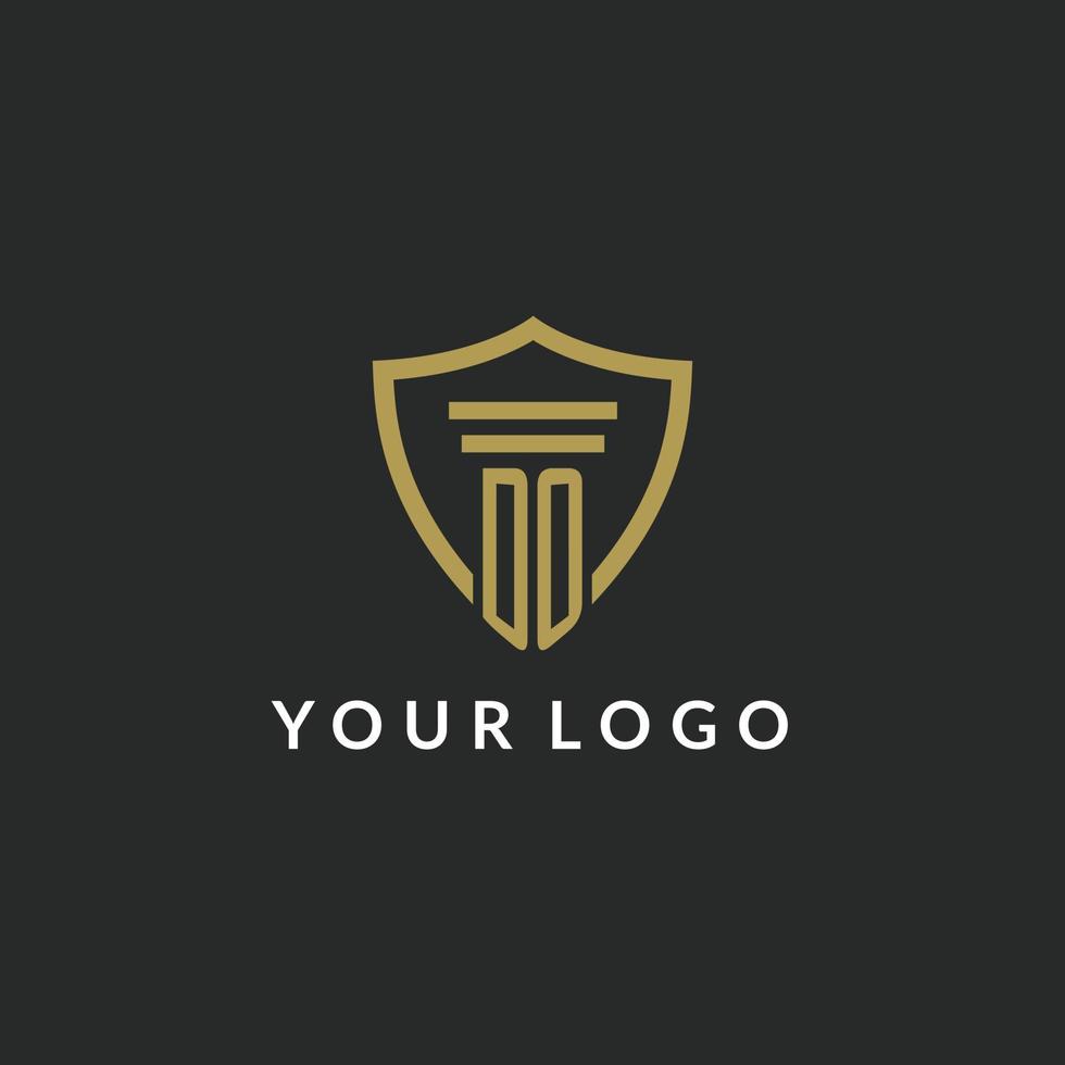 Doen eerste monogram logo met pijler en schild stijl ontwerp vector