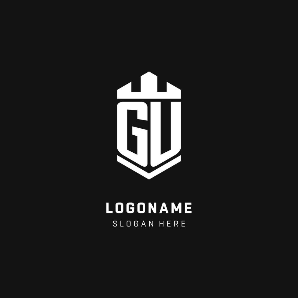 gu monogram logo eerste met kroon en schild bewaker vorm stijl vector