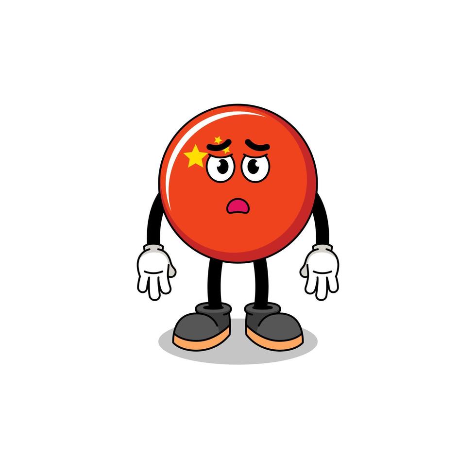 China vlag tekenfilm illustratie met verdrietig gezicht vector