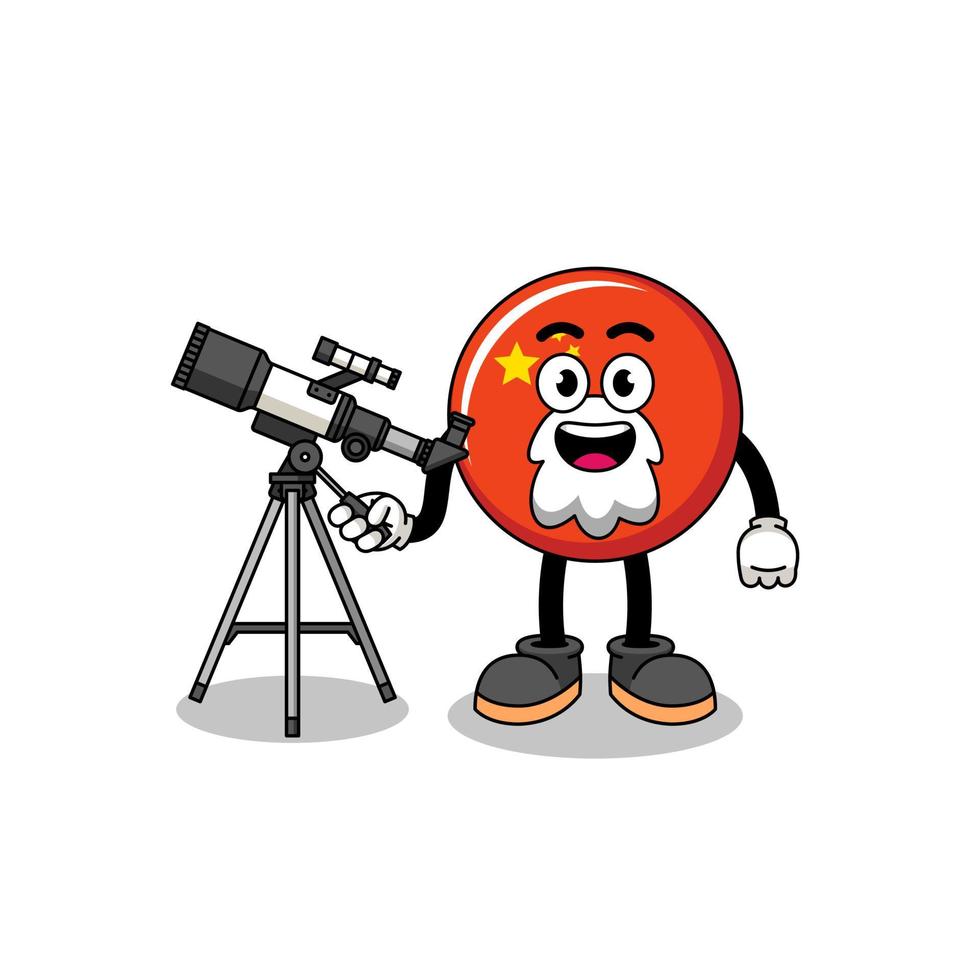 illustratie van China vlag mascotte net zo een astronoom vector