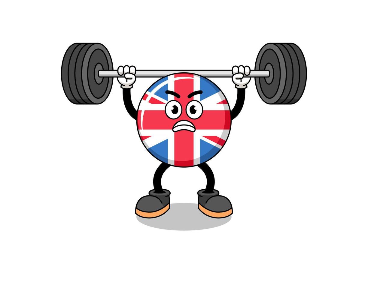 Verenigde koninkrijk vlag mascotte tekenfilm hijs- een barbell vector
