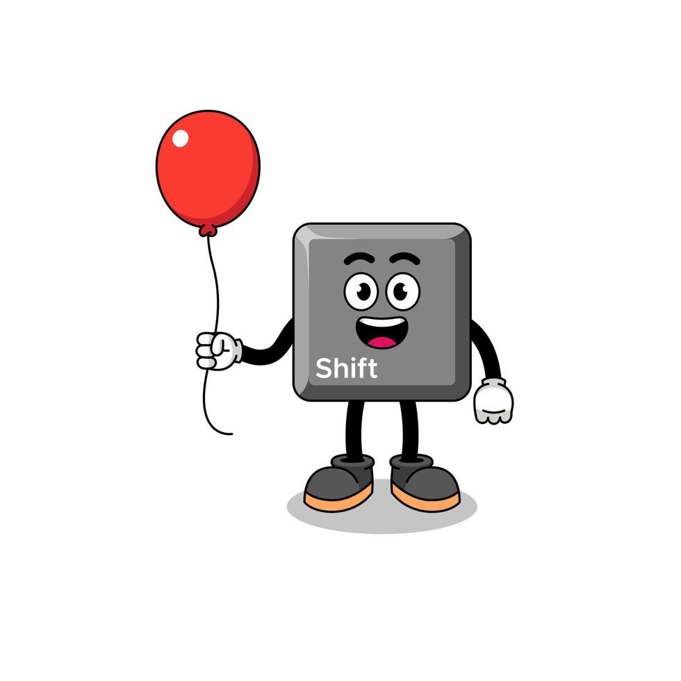 tekenfilm van toetsenbord verschuiving sleutel Holding een ballon vector