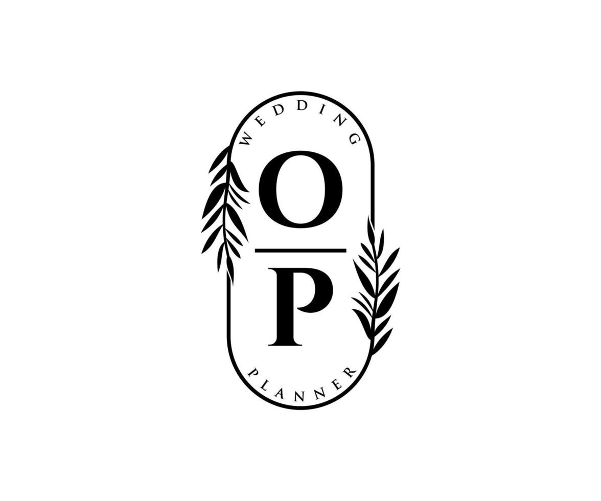 op initialen brief bruiloft monogram logos verzameling, hand- getrokken modern minimalistisch en bloemen Sjablonen voor uitnodiging kaarten, opslaan de datum, elegant identiteit voor restaurant, boetiek, cafe in vector