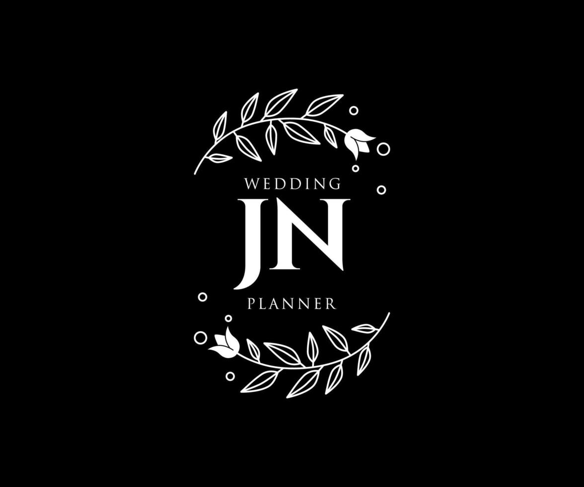 jn initialen brief bruiloft monogram logos verzameling, hand- getrokken modern minimalistisch en bloemen Sjablonen voor uitnodiging kaarten, opslaan de datum, elegant identiteit voor restaurant, boetiek, cafe in vector