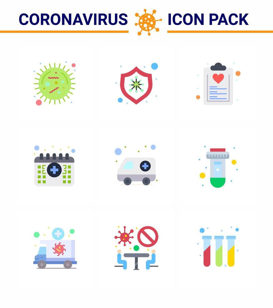 9 vlak kleur reeks van corona virus epidemie pictogrammen zo net zo tijd kalender ziekte afspraak lijst virale coronavirus 2019november ziekte vector ontwerp elementen