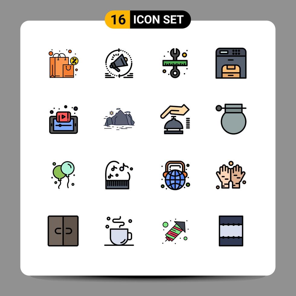 reeks van 16 modern ui pictogrammen symbolen tekens voor document machine luidspreker apparaat schaal bewerkbare creatief vector ontwerp elementen