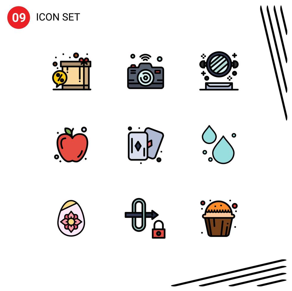 universeel icoon symbolen groep van 9 modern gevulde lijn vlak kleuren van hobby onderwijs Wifi voedsel toilet bewerkbare vector ontwerp elementen