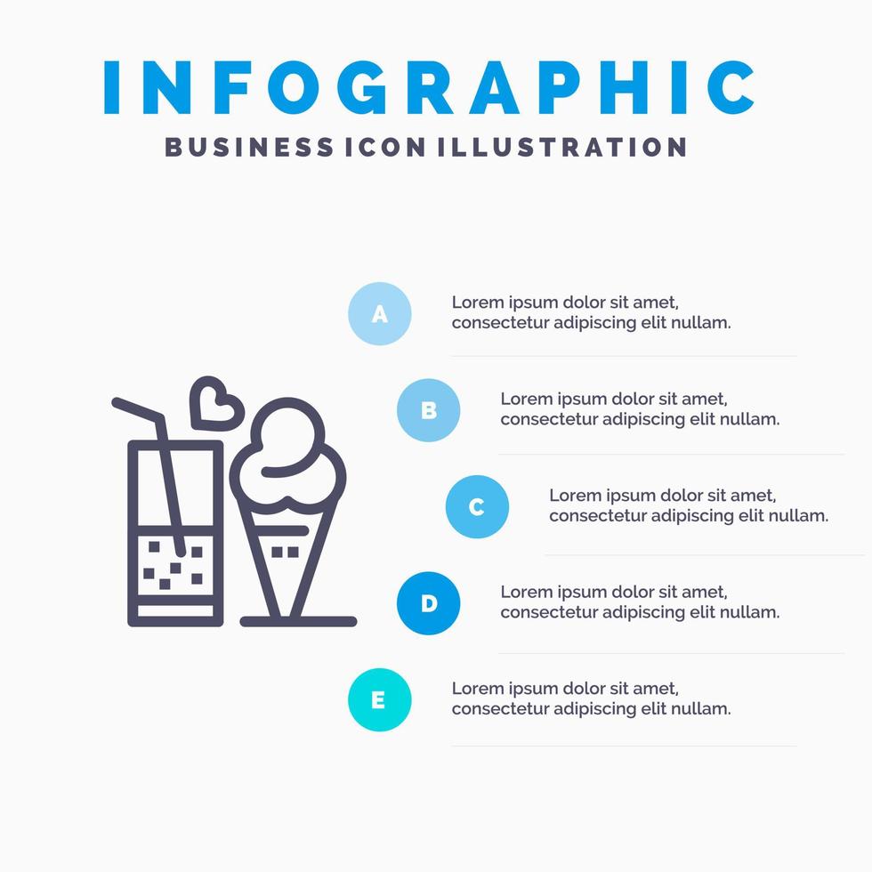 voedsel sap glas ijs room ijshoorntje lijn icoon met 5 stappen presentatie infographics achtergrond vector